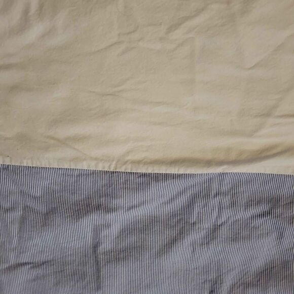 Boy's Pottery Barn Kids Crib Dust Cover Zoo Train Pin Striped Blue - Picture 3 of 4